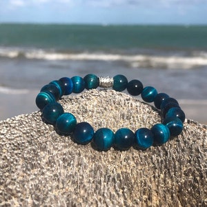 Blue Tiger Eye Bracelet 8MM Gemstone Beads -- Protection & Mental Clarity