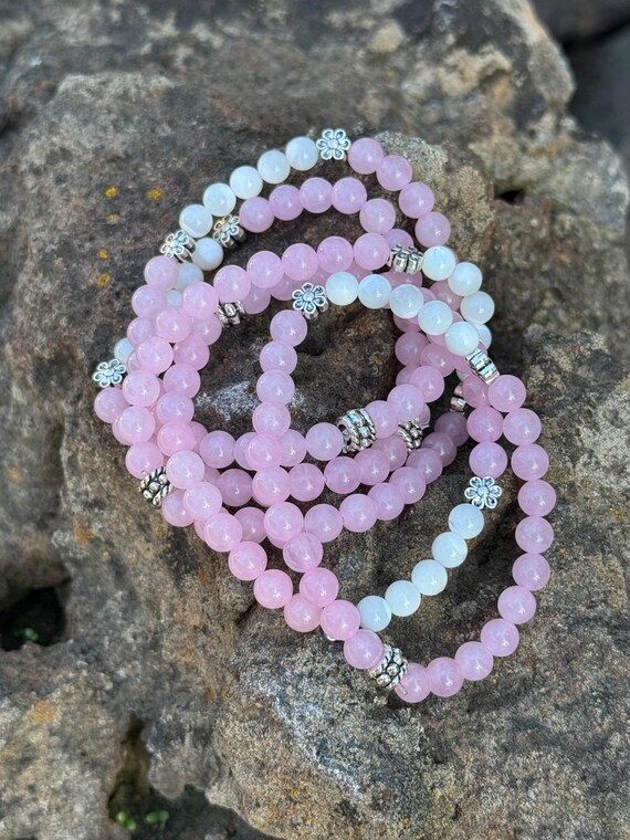 Madagascar Pink Quartz & Mother of Pearl 6 mm Bracelets  - Love, Emitional Healing, Protection!