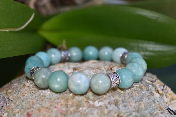 Aquamarine Gems Bracelet 10 MM Beads  -- Courage & Mental Strength