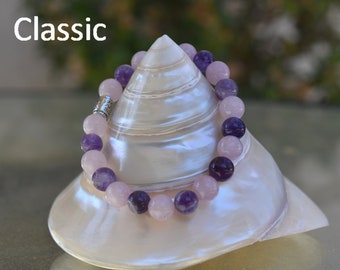 Divine Harmony: Amethyst and Rose Quartz Gemstone Bracelet Set - Embrace Femininity, Experience Healing, and Save 25%!