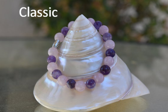 Amethyst and Rose Quartz Gemstone Bracelet 8 MM Beads – Femininity & Healing