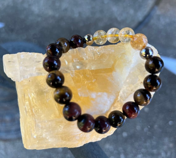 Tiger's Eye with Citrine Gemstone Bracelets 10 MM Beads – Wealth & Integrity