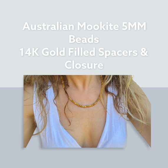 Mookaite Gemstone 19” Necklace -- 5 MM AAA Grade Beads -- 5 MM 14K Gold Plated Spacers -- 14 K Gold Filled Toggle Clasp Closure