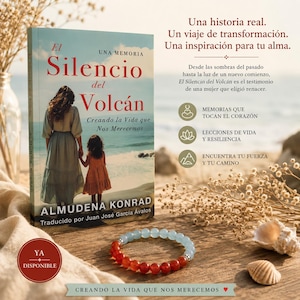 El silencio del volcán — firmado por la autora — con pulsera