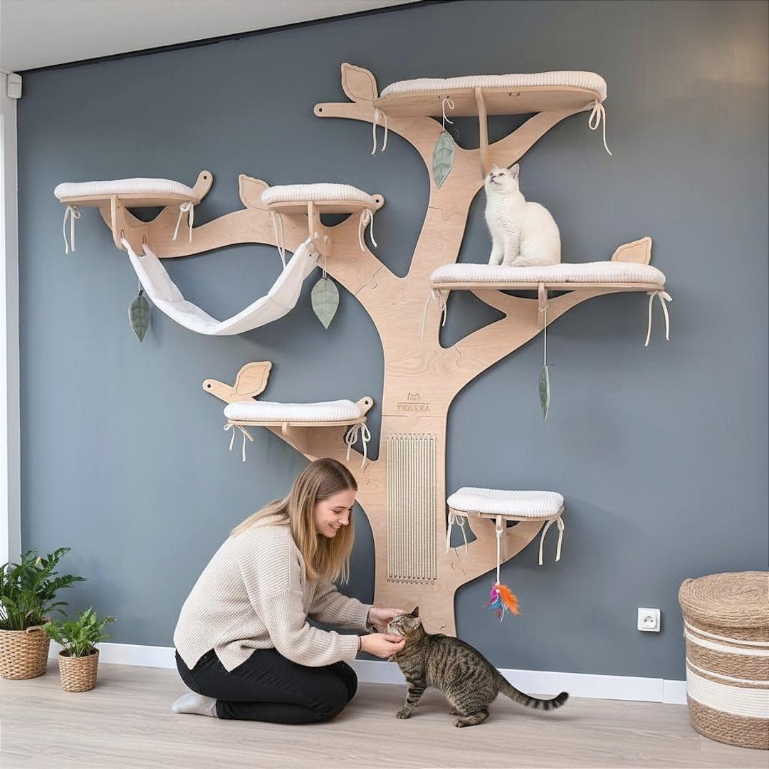 Cat Tower Furniture Michu Fluffy Blossom Real Wooden Cat Tree