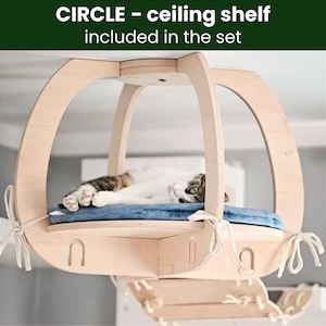 CIRCLE L - ceiling cat shelf with comfortable bed. Connect bridges, wall shelves, hammocks. Modern furniture for every cat. Personalized.