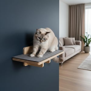 LEVEL Katzentreppe, Ablage mit Filzkratzbrett. 3 Größen, wandmontiertes Klettermöbel für Katzen. Ergänzbar mit Brücken, Wandbetten und weiteren Ablagen. Verschiedene Farben.