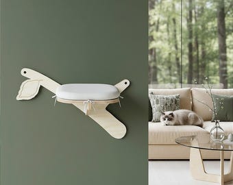Cat tree branch "C" | modern cat wall furniture, perch with beds, fur. Playground, shelter & climb shelf. For small cats, pet-friendly.