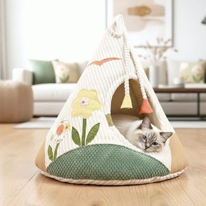 CABINA DE JARDÍN PARA GATOS - Cama, refugio, cueva, cama para gatos, casa con cojín y almohada. Cálida, cómoda y lavable. Ø50
