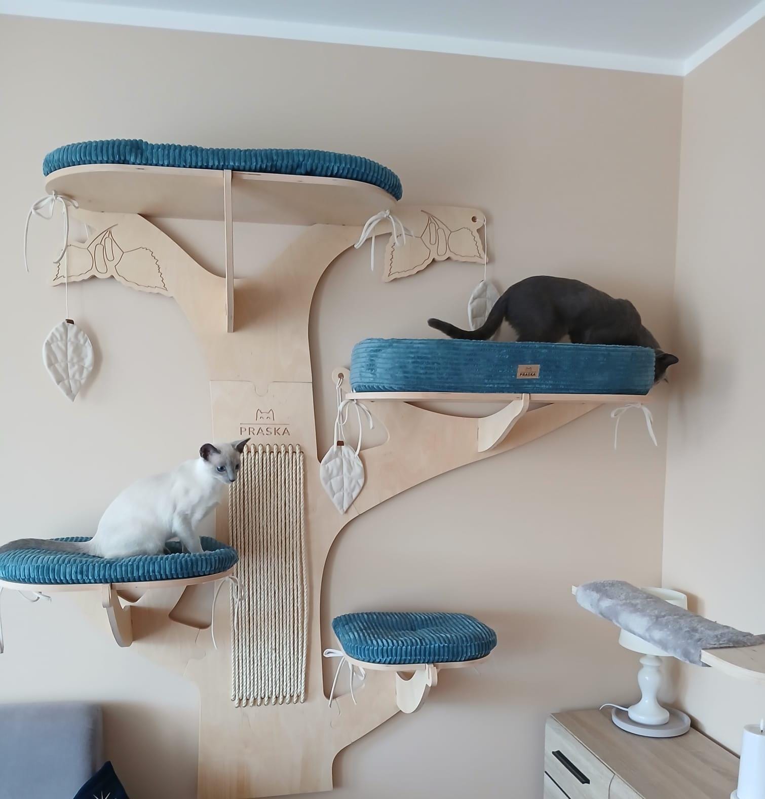 Set Mobili Per Gatti A Parete - Letto E 3 Gradini, Per Dormire, Giocare E Arrampicarsi (Colore Scuro) - Foto 5