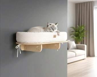 OVALSLEEP NEST cat wall shelf, perch with comfortable bed. Modern cat wall mounted furniture