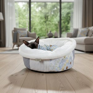 PATCHWORK PASTEL SKY cat & dog premium bed pillow, mat. Handmade, warm, comfortable pet shelter. Pet-friendly. Machine wash, quick dry.