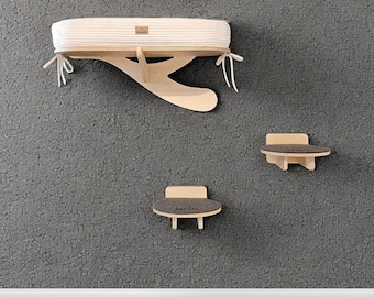 BRANCH set 2 - cat tree perches with bed. Modern cat wall mounted furniture. Shelves, steps with felt scratcher. Warm, comfortable, washable