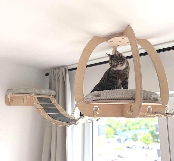 Katzenregal-Set zur Wand- und Deckenmontage. Betten, Kratzbaum, Brcke.  Kletterwand, Spielplatz. Stufen, Kratzbume und Regale hinzufgen.  Handgefertigt. - Etsy.de