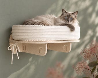 OVALSLEEP NEST cat wall shelf, perch with comfortable bed. Modern cat wall mounted furniture
