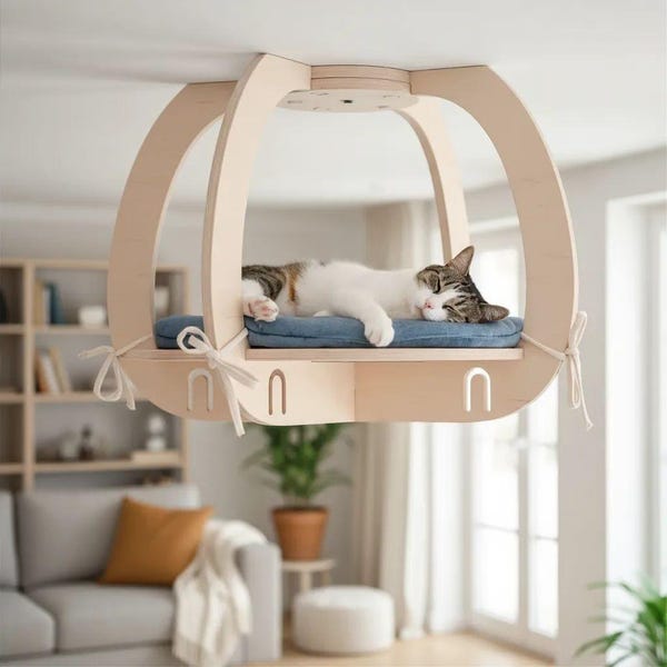 CIRCLE L - mensola da soffitto per gatti con comoda cuccia. Ponticelli collegabili, mensole a muro, amache. Arredamento moderno per ogni gatto. Personalizzato.