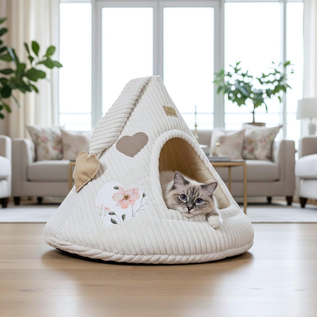 Maison D'intérieur Pour Chat En Peluche - Niche Chauffante Hiver, Forme Grotte, Lavable, 38x38x38 Cm
