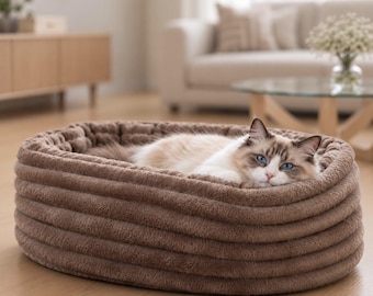 CLOUD – Fluffy Faux Fur Cat & Dog Cave Bed | Cozy Warm Pet Nest, Soft Premium Fur Basket, Handmade