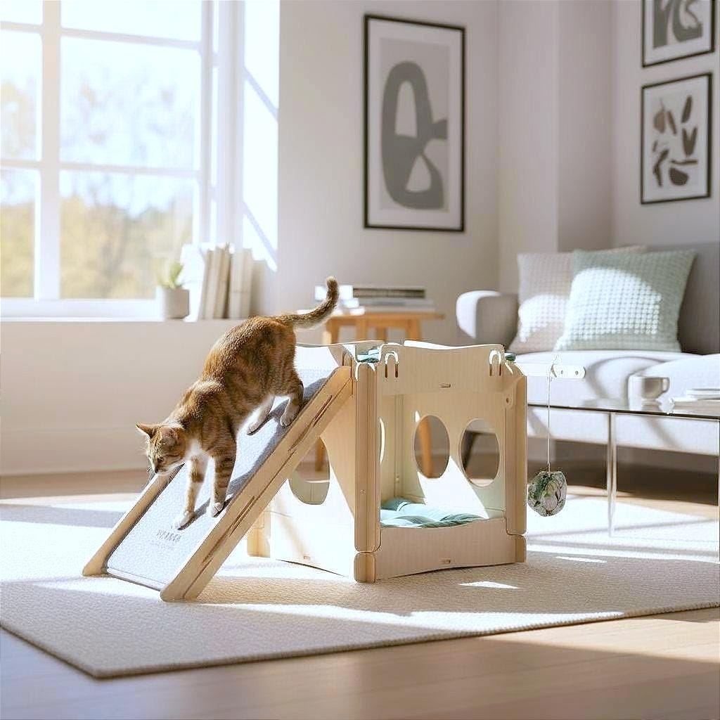 Home - Cat House Shelter With Beds, Toy, Scratching Post. Replacable Felt. Unique Tower, Playground Modular Build