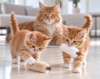 FIGIEL – set (2 pcs.), Cat Toy Durable Teaser, Fishing Pole, Handmade, Premium Quality. Pet-friendly, washable.