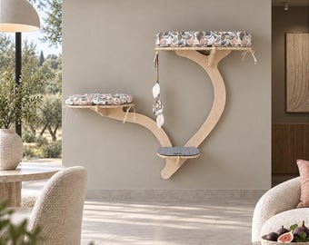 OLIVE PRO cat tree. Wall furniture with beds, scratching felt, toy. Modern cat tower with handmade shelves. customizable design.