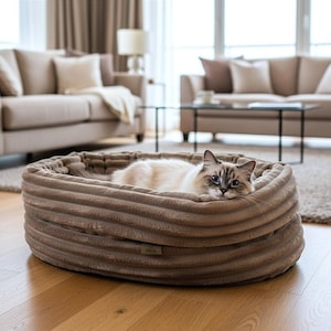 CLOUD – ふわふわフェイクファーの猫＆犬用洞窟ベッド | 心地よく暖かいペットの巣、柔らかいプレミアムファーバスケット、ハンドメイド