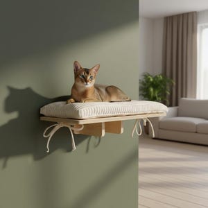 LEVEL 60 x 35 with pillow, modern cat wall furniture, perch with beds. Playground, shelter & climb shelf. Multiple colors, pet-friendly.