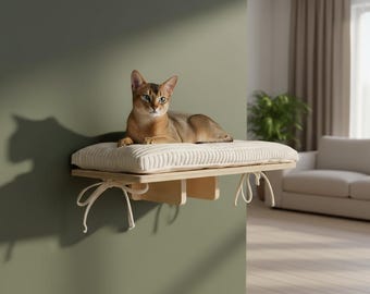 LIVELLO 60 x 35 con cuscino, moderno mobile da parete per gatti, trespolo con cucce. Area giochi, riparo e mensola per arrampicarsi. Diversi colori, adatto agli animali domestici.