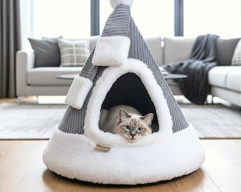 CAT CAB IGLOO - cat & dog premium bed pillow, mat. Handmade, warm, comfortable pet shelter. Pet-friendly