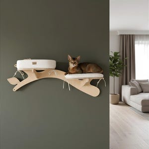 Cat tree branch "H" | modern cat wall furniture, perch with beds, fur. Playground, shelter & climb shelf. Multiple colors, pet-friendly.