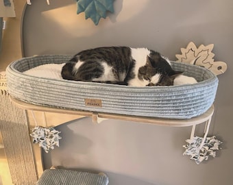 NEST cat wall & standalone bed with fur cushion, pillow. Great addition to cat trees, branches, shelves, perches, furniture and scratchers.
