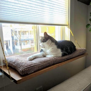Zoratoo Window Sill Mount Cat Perch For Indoor Cats, One-Step Sliding Clamping Slot Adjustment Hammock With Removable Two Fabrics Cover, No Suction Cups Bed For Windowsill & Bedside (XL