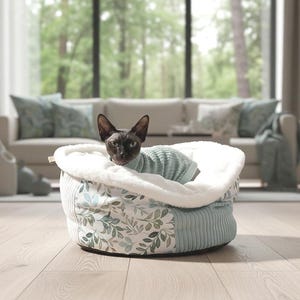 Almohada premium para cama de mascotas con diseño de hojas de retazos, colchoneta para gatos | Cama de lujo para gatos y perros pequeños | Colchoneta acogedora hecha a mano | Lavable, de secado rápido