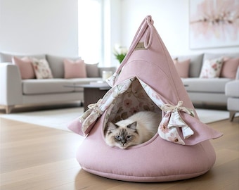 CAT CAB ROYAL - lit, abri, grotte. Niche personnalisée pour chat, avec coussin en fourrure et oreiller. Chaud, confortable et lavable.