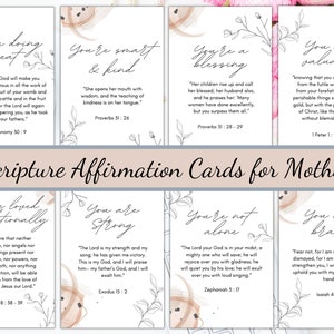 Cartões femininos de afirmação da Bíblia, cartões de incentivo às escrituras de 6 x 9 cm, cartão de agradecimento para download instantâneo para impressão, melhores presentes de dia das mães