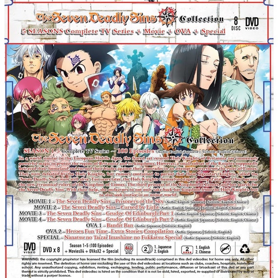The Seven Deadly Sins Season 1 5 Vol.1 100 End 4 Movies 2 OVA SP Anime DVD English Subtitle All Region Express Shipping Etsy