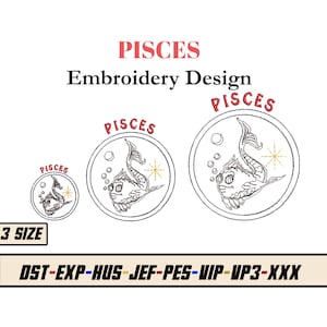 Pisces Embroidery Designs - Zodiac Sign Embroidery Design - Zodiac Embroidery