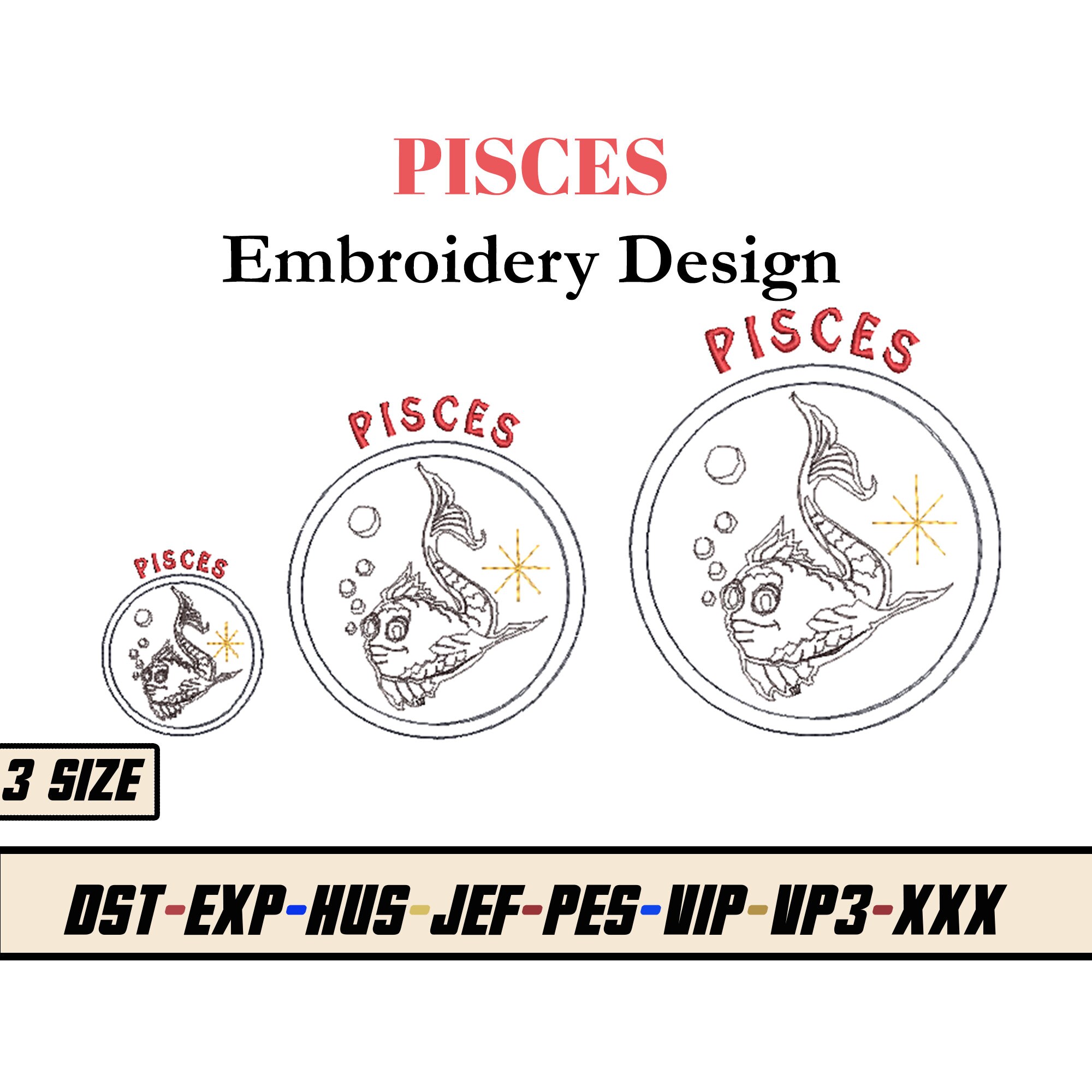Pisces Embroidery Designs - Zodiac Sign Embroidery Design - Zodiac  Embroidery - Etsy