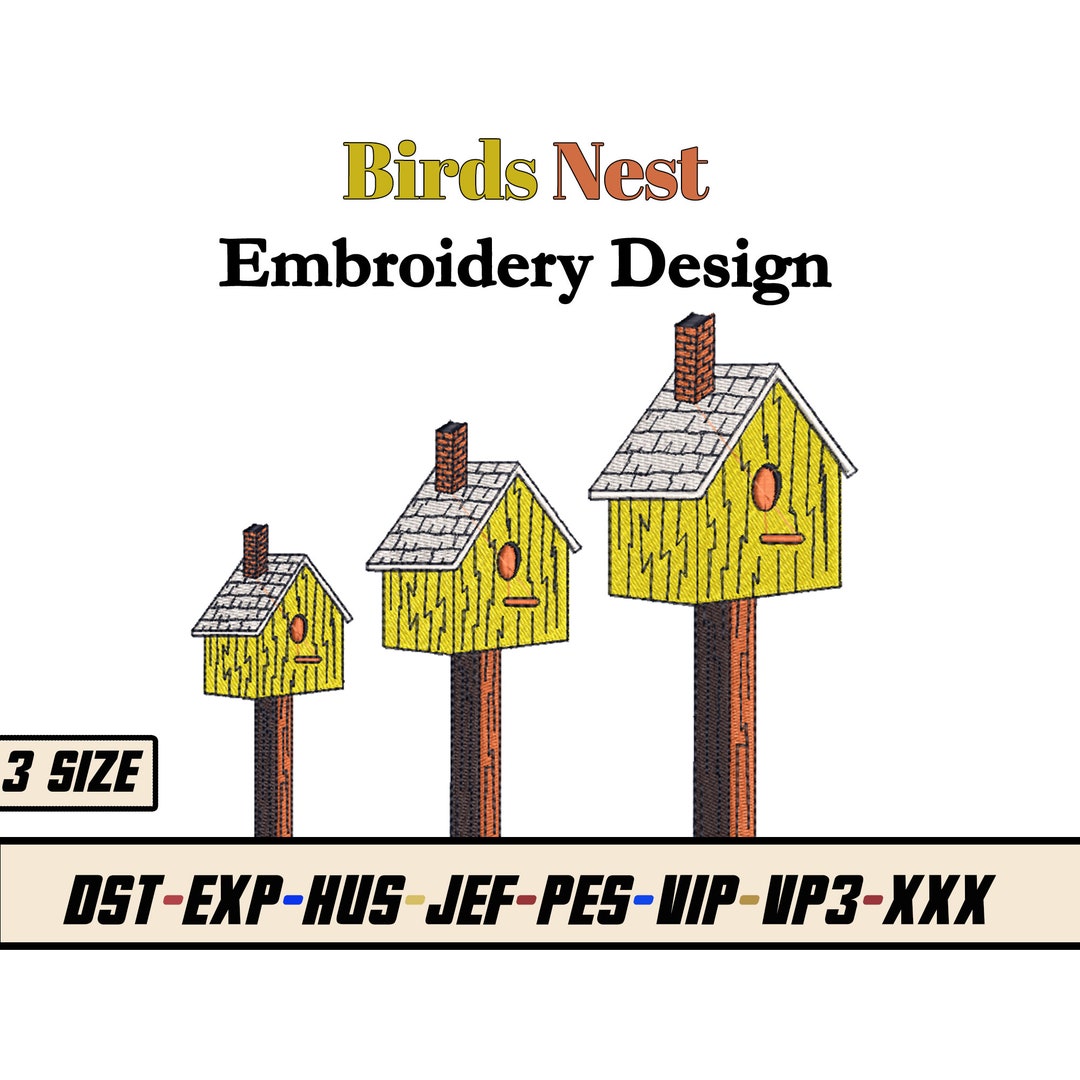 Bird Nest Embroidery Design Bird Embroidery Dst Exp Hus Jef Etsy