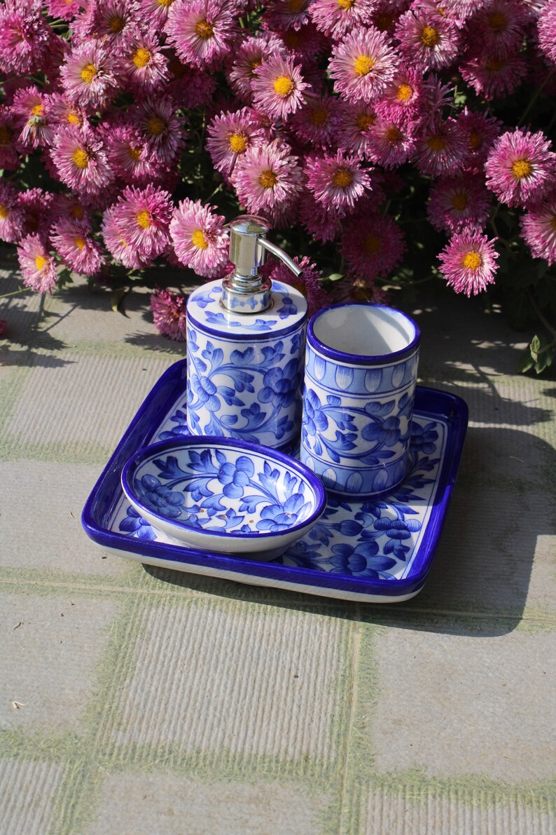 Jaipur Blue Pottery Bathroom Accessories Set in Different Colors - Etsy