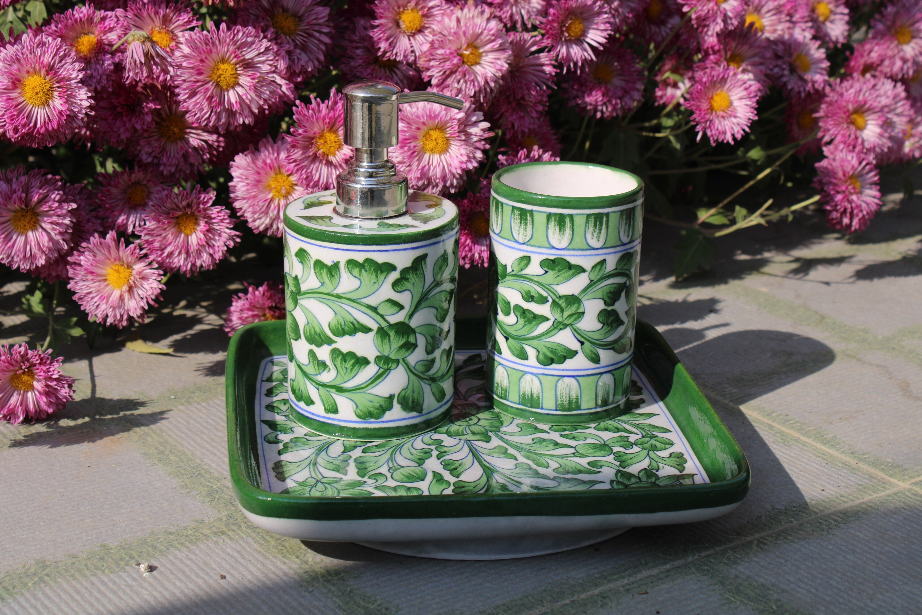 Jaipur Blue Pottery Bathroom Accessories Set in Different Colors - Etsy
