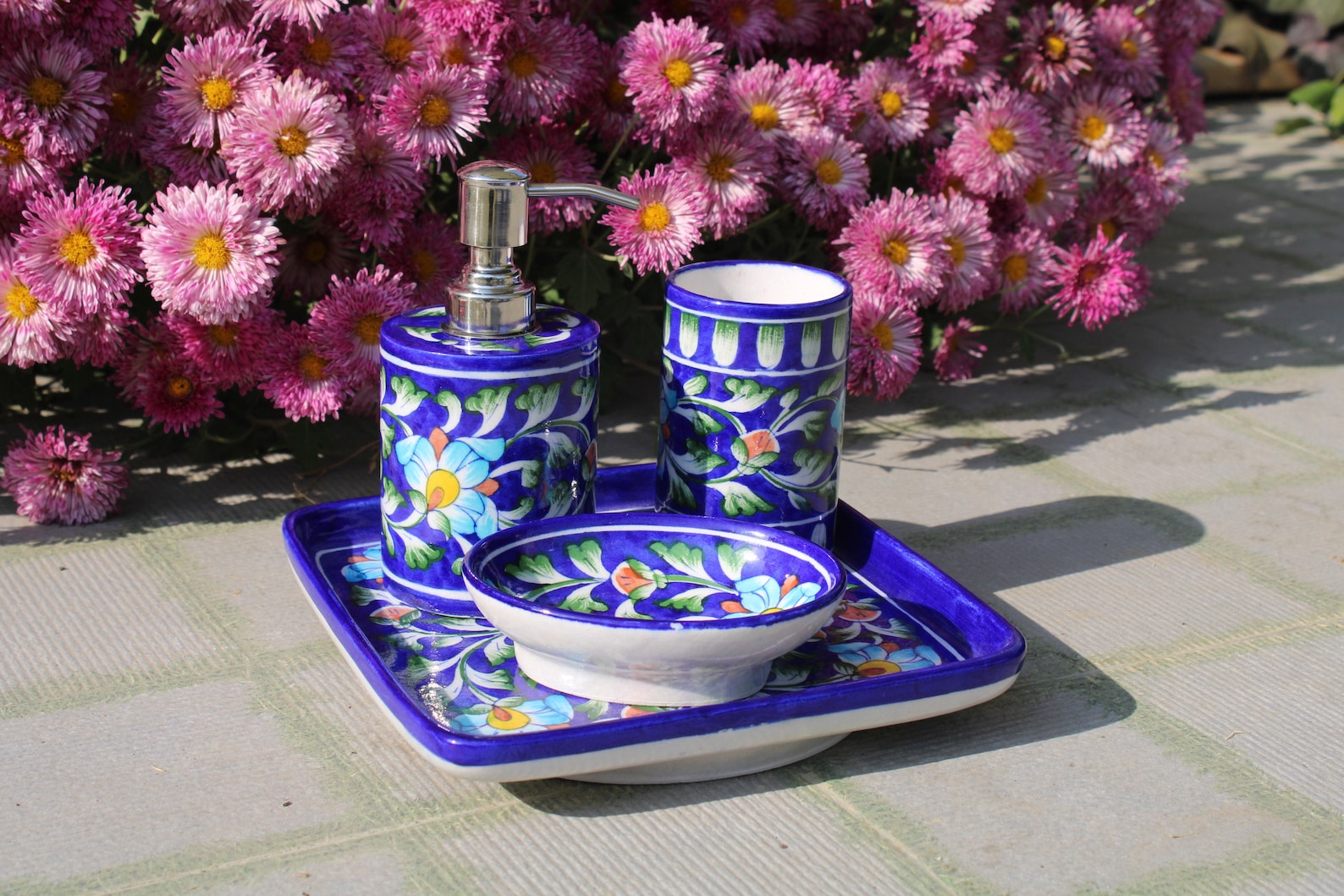 Jaipur Blue Pottery Bathroom Accessories Set in Different Colors - Etsy