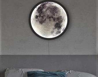 Lampe de nuit en forme de lune pour chambre d'enfant, applique murale lune, lumière LED moderne, veilleuse murale LED à intensité variable