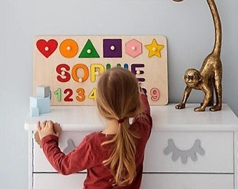 Name Puzzle Personalized Figure Number Puzzle Girl's Birthday Boy's Birthday Wooden Toys Custom Name Plaque