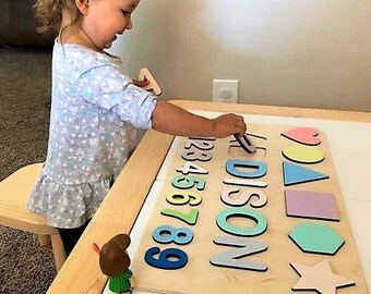 Name Puzzle Personalized Figure Number Puzzle Girl's Birthday Boy's Birthday Wooden Toys Custom Name Plaque