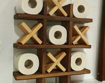 Tic Tac Toe Toilet Paper Holder, Wooden Bathroom Decor