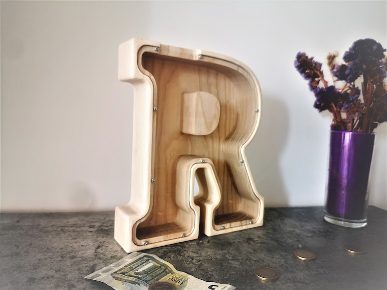 Namensbuchstabe Sparschwein Geschenk Personalisiertes Holz Alphabet Buchstabe Sparbüchse Großbuchstabe Anfangsbank Holz Spardose für Kinder image 6