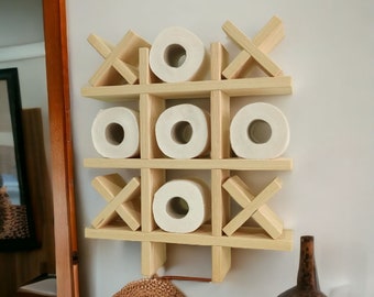 Wooden Tic-Tac-Toe Toilet Paper Holder, Bathroom Shelf