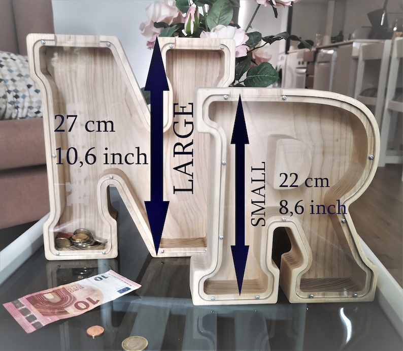 Namensbuchstabe Sparschwein Geschenk Personalisiertes Holz Alphabet Buchstabe Sparbüchse Großbuchstabe Anfangsbank Holz Spardose für Kinder image 2