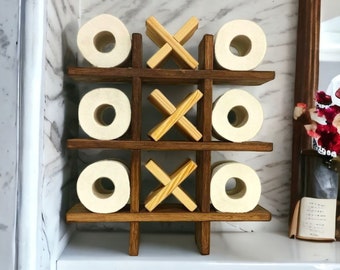 Tic Tac Toe Toilet Paper Holder, Wooden Bathroom Shelf, Country Decor